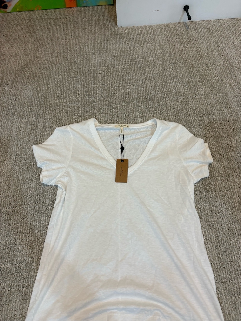 rag & bone White V-Neck Short Sleeve Tee